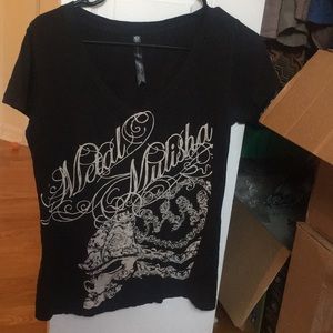 Metal mulisha black and white skull tee